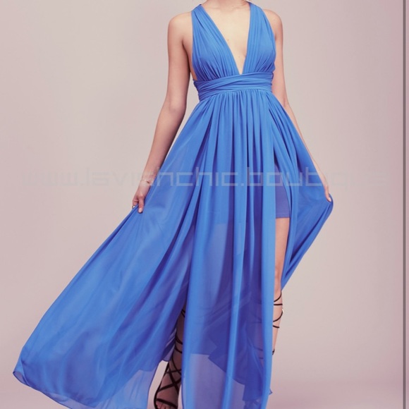 Free People Dresses Blue Athea Drape Maxi Dress Poshmark
